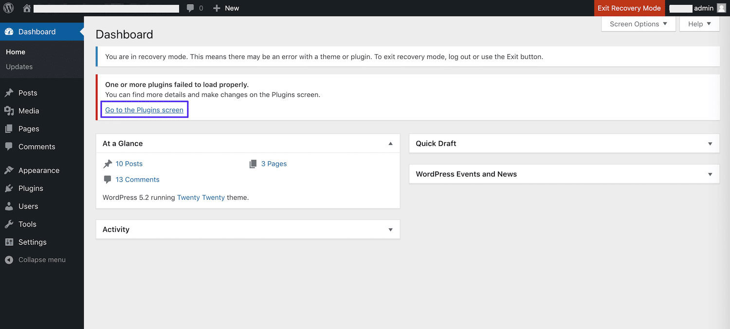 admin dashboard